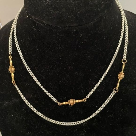 36” Vintage 1980 Avon white Curb chain 4 Tiger Eyes beads & 6 gold tone tubes - Picture 3 of 10